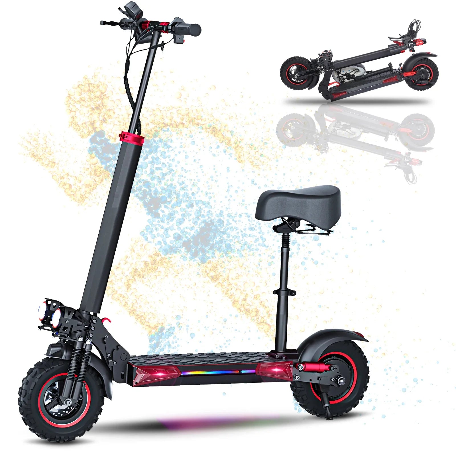 1200W Off-Road Electric Scooter with Seat – Foldable 48V Commuter E-Scooter, 11-Inch Off-Road Tires, Up to 40–60 km Range