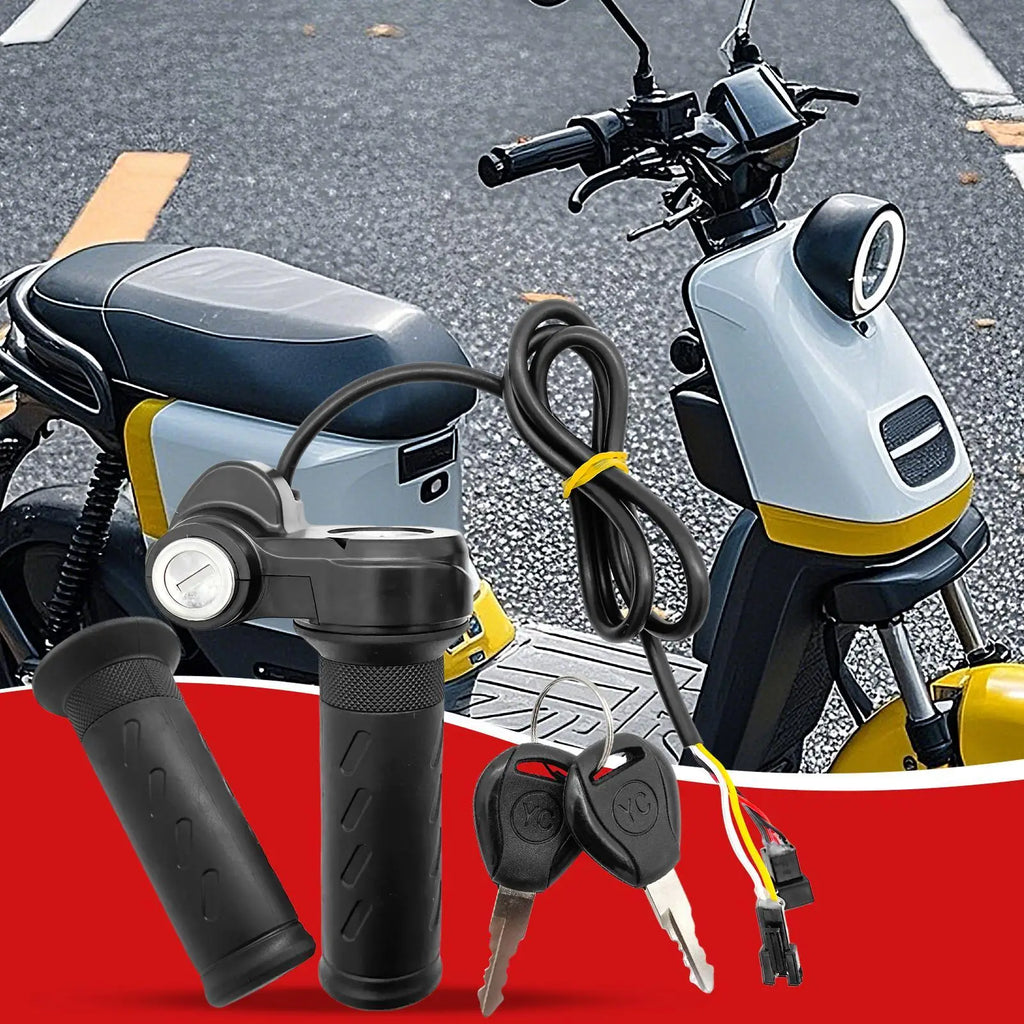 E-Bike Full Twist Throttle Anti-Slip Grip With Key Switches For Handlebar, Universal Electric Bike Scooter ATV Accessories